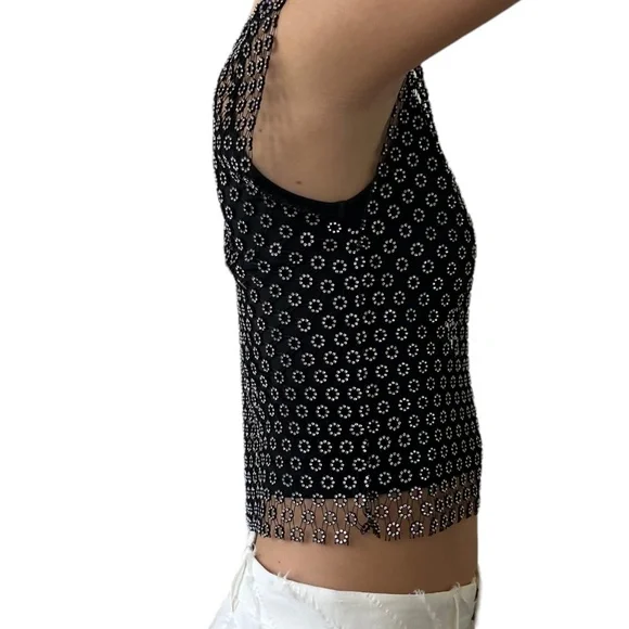 House of Harlow 1960 Rhinestone Sheer Top & Cami SET Black Beaded Revolve Medium - Picture 8 of 10